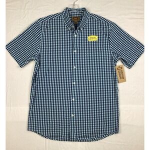 Foundry Mens Large Short Sleeve Button Down Shirt Blue Gingham Check Pattern,NWT